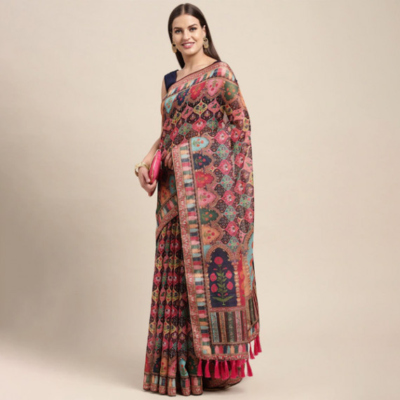 https://wavique.com/products/peach-coloured-multicoloured-kalamkari-sequinned-linen-blend-block-print-saree